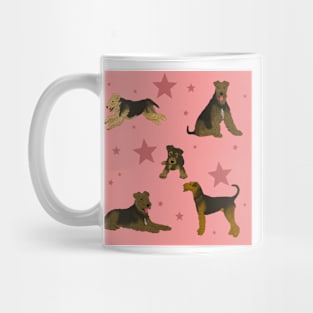 Airedale Terriers Pattern Stars Pink Mug